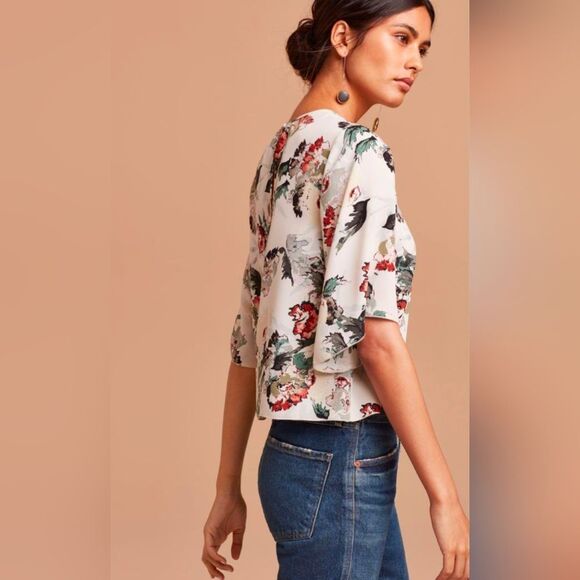 Aritzia Wilfred ivory floral Cambrai Blouse size S Floral Women's Top Boho White - Picture 4 of 12